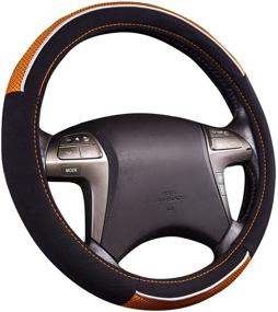 img 4 attached to HORSE KINGDOM Universal Steering Wheel Cover Orange For WomenBreathable Fit Car Truck SUV Air-Mesh (Black With Orange)