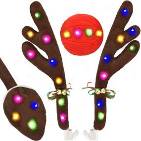 img 4 attached to 🎄 Christmas Car Reindeer Antlers & Nose Decorations by Kooboe - Truck Kit with LED Lights, Jingle Bell Nose and Tail - Decorate Any Vehicle with Xmas Gift Set