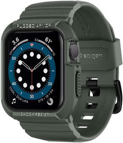 img 4 attached to Spigen Rugged Armor Pro Ремешок для часов Apple Watch с кейсом для серии 6/SE/5/4 44 мм - Военно-зеленый