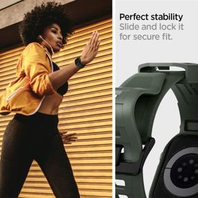 img 3 attached to Spigen Rugged Armor Pro Ремешок для часов Apple Watch с кейсом для серии 6/SE/5/4 44 мм - Военно-зеленый