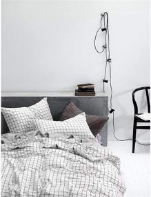 img 2 attached to Modern Geometric Grid Duvet Cover Set - 100% Cotton Bedding with Zipper Closure, Black Grid Pattern Printed on White - Queen Size (3pcs)