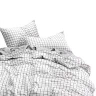 modern geometric grid duvet cover set - 100% cotton bedding with zipper closure, black grid pattern printed on white - queen size (3pcs) logo