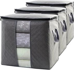 img 4 attached to 🗄️ Closet Organizers & Storage Bins: Storage Bag, Organizer Cubes & Containers for Comforters, Blankets, Bedding – 3 Pack with Reinforced Handle