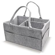 👶 large gray baby diaper caddy organizer: upgrade nursery storage bin for diapers, wipes & more - boy/girl infant portable felt organizer! logo