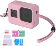 📷 gopro hero 8 black silicone sleeve case + lanyard + glass screen and lens protector (pink) by larrits logo