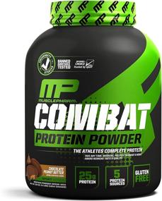 img 4 attached to Протеиновый порошок Muscle Pharm Combat: основной сывороточный, изолят, казеин и яичный протеин с BCAA и глутамином для восстановления, вкус шоколадного арахисового масла, банка 4 фунта, 52 порции.