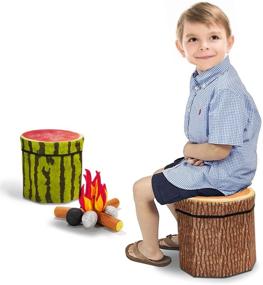 img 1 attached to 🍎 CHEFAN Fruit Storage Stool Ottoman - Cute Folding Toy Box with Cushion - Collapsible Seat Chest (Tree Stump) - Organize and Adorn Your Space