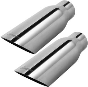 img 4 attached to 🔝 Upower 2.5" Inlet 3.5" Outlet Exhaust Tips: Stainless Steel, 12" Long, Angle Cut | Pack of 2