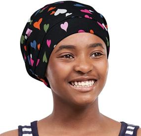 img 2 attached to 🎀 Satin Lined Hair Bonnet for Curly Girls - Alnorm Sleep Cap with Adjustable Comfort Elastic Band for Teens, Big Kids, Child