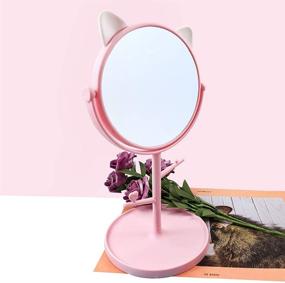 img 1 attached to 🐱 Cute Cat Ears Desk Mirror - Kawaii & Vanity Mirror for Bathroom/Bedroom in Pink