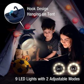 img 2 attached to Versatile Portable Clip-on Fan: 12000mAh Quiet Small Desk Fan with LED Lights, Hooks, & 60 Hours Battery Life - Perfect for Camping, Stroller, Tent, & Home Use!