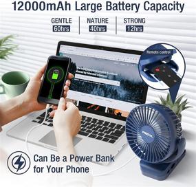 img 3 attached to Versatile Portable Clip-on Fan: 12000mAh Quiet Small Desk Fan with LED Lights, Hooks, & 60 Hours Battery Life - Perfect for Camping, Stroller, Tent, & Home Use!