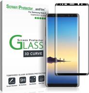 📱 закаленное стекло amfilm screen protector для samsung galaxy note 8, полное покрытие, 3d изогнутое, точечная матрица, легкий лоток для установки (черный) логотип