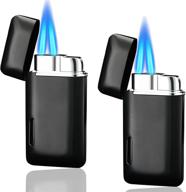 yeuligo double jet torch lighter with visible window - 2 🔥 pack, refillable butane lighter for men, great gifts and tools, black (without gas) logo