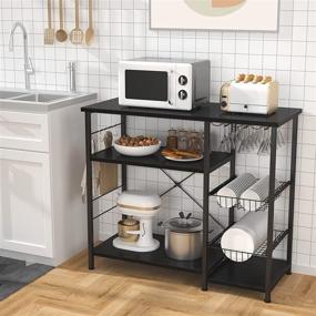 img 1 attached to Ecoprsio Bakers Rack: Versatile 4-Tier+3-Tier Microwave Stand with Spice Storage, Coffee Bar Cabinet, Wine Glass Holder, and 5 Hooks - Black