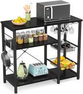 ecoprsio bakers rack: versatile 4-tier+3-tier microwave stand with spice storage, coffee bar cabinet, wine glass holder, and 5 hooks - black logo