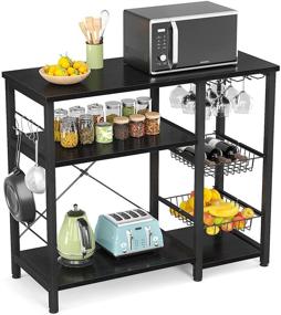 img 4 attached to Ecoprsio Bakers Rack: Versatile 4-Tier+3-Tier Microwave Stand with Spice Storage, Coffee Bar Cabinet, Wine Glass Holder, and 5 Hooks - Black