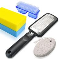 professional pedicure kit, stainless steel heel scraper for women's feet care, foot pumice stone for hard skin remover in the shower, pumice stone and brush for feet callus removal at home or salon logo