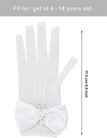 img 3 attached to 🌸 Chuangdi Flower Girl Gloves: Short Princess Gloves with Bow Tie and Faux Pearl Embellishments, Ideal for Wedding Party, First Communion (Lace Type, White)