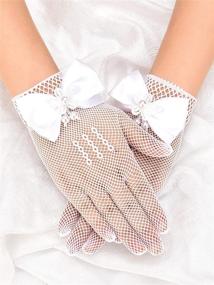 img 1 attached to 🌸 Chuangdi Flower Girl Gloves: Short Princess Gloves with Bow Tie and Faux Pearl Embellishments, Ideal for Wedding Party, First Communion (Lace Type, White)