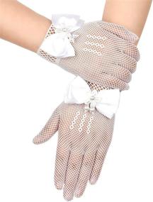 img 4 attached to 🌸 Chuangdi Flower Girl Gloves: Short Princess Gloves with Bow Tie and Faux Pearl Embellishments, Ideal for Wedding Party, First Communion (Lace Type, White)