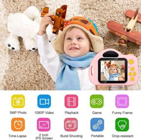 img 3 attached to 1080P IPS 2-дюймовая HD Камера-игрушка для девочек 3-9 лет, идеальный подарок на день рождения для малышей и детей, включает 32Гб карту памяти SD