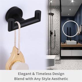 img 2 attached to 🔗 Matte Black Double Towel Hook - Angle Simple Stainless Steel Bathroom Robe & Towel Holder with Wall-mount Design, Hand Towel Hanger