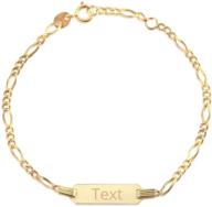 💖 engravable kids baby figaro curb chain id bracelet, made in italy, 14k gold, boys and girls logo