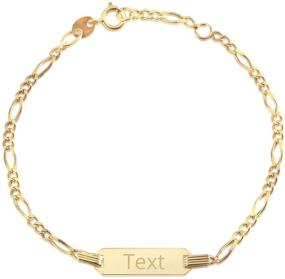 img 4 attached to 💖 Engravable Kids Baby Figaro Curb Chain ID Bracelet, Made in Italy, 14k Gold, Boys and Girls