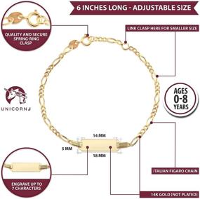 img 3 attached to 💖 Engravable Kids Baby Figaro Curb Chain ID Bracelet, Made in Italy, 14k Gold, Boys and Girls