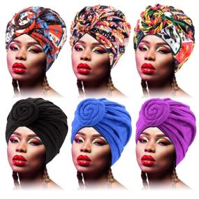 img 4 attached to 🧣 Stylish Preknotted African Pattern Headwrap - Set of 6 Pre-Tied Bonnet Turbans for Women Beanie Cap Hat