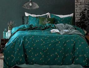 img 4 attached to 🌲 Opcloud Bedding Duvet-Cover-Set: Queen Green Pine Pattern Cotton Luxury High Thread Soft Bedding Set, Including 1 Duvet Cover and 2 Pillow Shams- The Perfect Comforter Cover-Set for Ultimate Comfort.