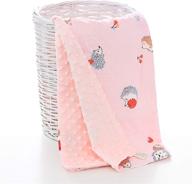 🦔 jay & ava premium cotton & minky dotted backing baby blanket, double layer, ultra soft crib, nursery, stroller, receiving blanket for girls, boys, newborns - pink hedgehog logo