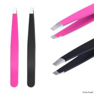 🔍 high precision tweezers - 2 sets - slant/pointed/flat - perfect for eyebrows, eyelashes, hair removal - beauty & personal care tool - pink and black logo