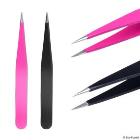 img 2 attached to 🔍 High Precision Tweezers - 2 Sets - Slant/Pointed/Flat - Perfect for Eyebrows, Eyelashes, Hair Removal - Beauty & Personal Care Tool - Pink and Black