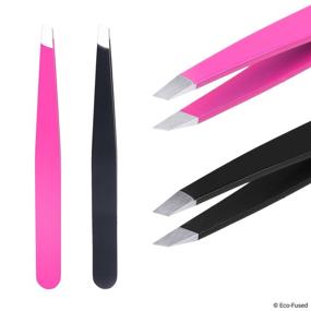 img 1 attached to 🔍 High Precision Tweezers - 2 Sets - Slant/Pointed/Flat - Perfect for Eyebrows, Eyelashes, Hair Removal - Beauty & Personal Care Tool - Pink and Black