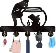 🐱 cat key holder and cat themed kinglive - wooden key rack with 5 metal hooks | creative adhesive hook wall mounted cat racks | key rack organizer for wall decorative cat holder and kitchen utensils hanger логотип