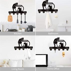 img 1 attached to 🐱 Cat Key Holder and Cat Themed KingLive - Wooden Key Rack with 5 Metal Hooks | Creative Adhesive Hook Wall Mounted Cat Racks | Key Rack Organizer for Wall Decorative Cat Holder and Kitchen Utensils Hanger