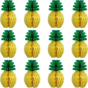 img 4 attached to 🍍 12-Pack Pineapple Honeycomb Centerpieces - Tissue Paper Pineapple 8-Inch Party Supplies: Table Hanging Decor for Hawaiian Luau, Birthday, Wedding, Home Favor - (8-Inch, 12 Packs)