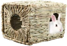 img 4 attached to SERJOOC Grass House Hideaway: Natural Seagrass Mat Foldable Bed for Rabbits, Bunny, Guinea Pig, Chinchilla, Ferret, and Other Small Animals - Hand Woven Rabbit Hut Toy