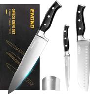 🔪 enowo chef knife set - ultra sharp 3-piece kitchen knife set with premium german stainless steel, finger guard, clad dimple, ergonomic handle, and gift box logo