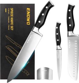 img 4 attached to 🔪 Enowo Chef Knife Set - Ultra Sharp 3-Piece Kitchen Knife Set with Premium German Stainless Steel, Finger Guard, Clad Dimple, Ergonomic Handle, and Gift Box