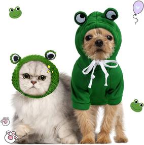 img 4 attached to 🎄 Hillban 2-Piece Christmas Dogs Frog Costume: Hooded Sweatshirt & Hat for Small Medium Dogs - Winter Warmth & Style