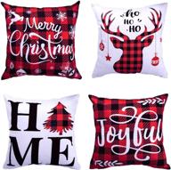 eternal beauty set of 4 christmas pillow covers: 18x18 red white buffalo checkered throw pillow covers for festive couch decorations logo