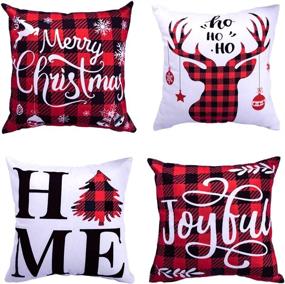 img 4 attached to Eternal Beauty Set of 4 Christmas Pillow Covers: 18X18 Red White Buffalo Checkered Throw Pillow Covers for Festive Couch Decorations