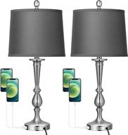 🌙 vivohome 26" bedside table lamp set of 2 with usb port - modern style, dual switches - perfect for living room, bedroom, and office - gray логотип