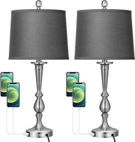 img 4 attached to 🌙 VIVOHOME 26" Bedside Table Lamp Set of 2 with USB Port - Modern Style, Dual Switches - Perfect for Living Room, Bedroom, and Office - Gray