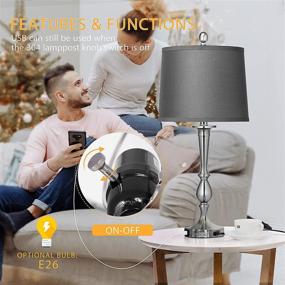 img 2 attached to 🌙 VIVOHOME 26" Bedside Table Lamp Set of 2 with USB Port - Modern Style, Dual Switches - Perfect for Living Room, Bedroom, and Office - Gray