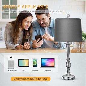 img 1 attached to 🌙 VIVOHOME 26" Bedside Table Lamp Set of 2 with USB Port - Modern Style, Dual Switches - Perfect for Living Room, Bedroom, and Office - Gray