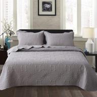 travan bedspread quilt set: premium 3-piece oversized grey coverlet with shams - queen size quilted embossed design logo